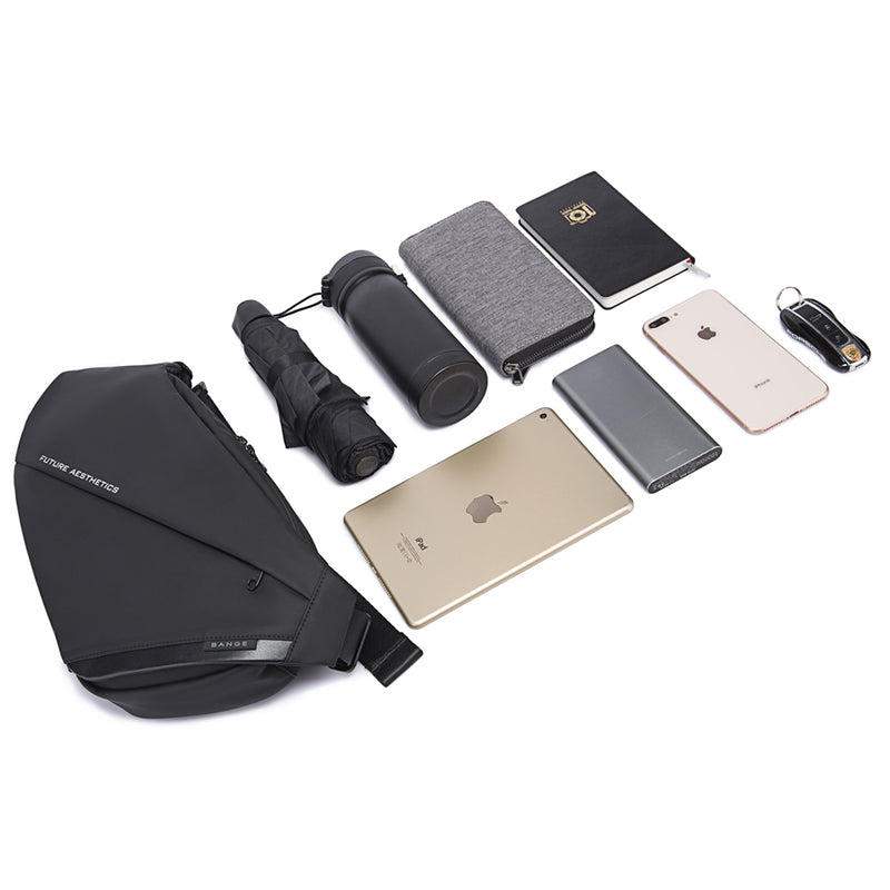 The main storage of the bag can contain your phone,cables,power bank etc. there is a big zip pocket inside can contain 9.7 inch ipad.