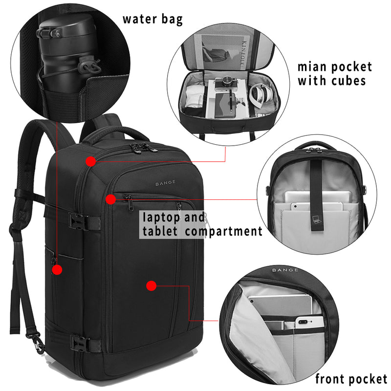 BANGE Travel Overnight Backpack,40-Liter FAA Flight Approved Weekender Bag(Backpack With 3 Cubes)