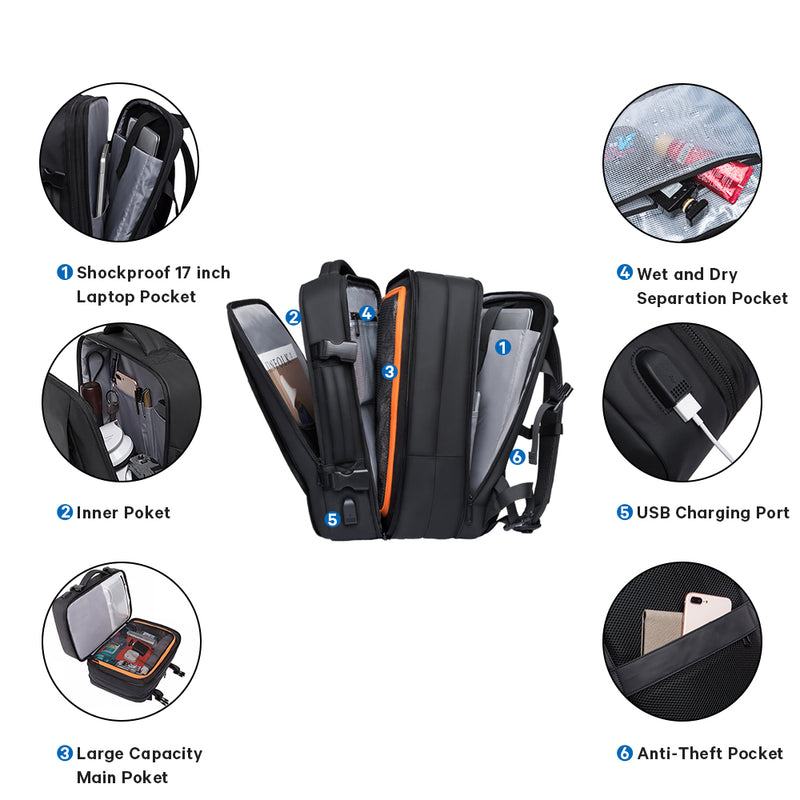 BANGE 35-45L Travel Backpack, Carry On Backpack Durable Convertible Duffle Bag Fit for 17.3 Inch Laptop for Men and Women