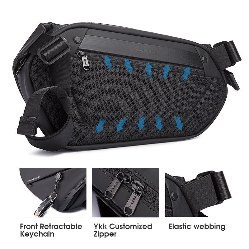 The back of the sling bag is shockproof ands breathable and can take away heat without overheating your back or front，anti sweat and air permeability. 