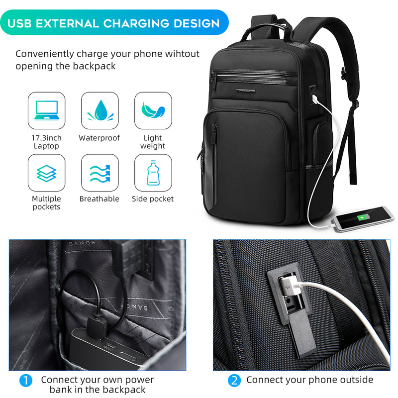 BANGE 15.6inch Laptop Backpack for Men，Business Travelling Backpacks with USB Charger Port,Weekender Carry-On Luggage Backpack