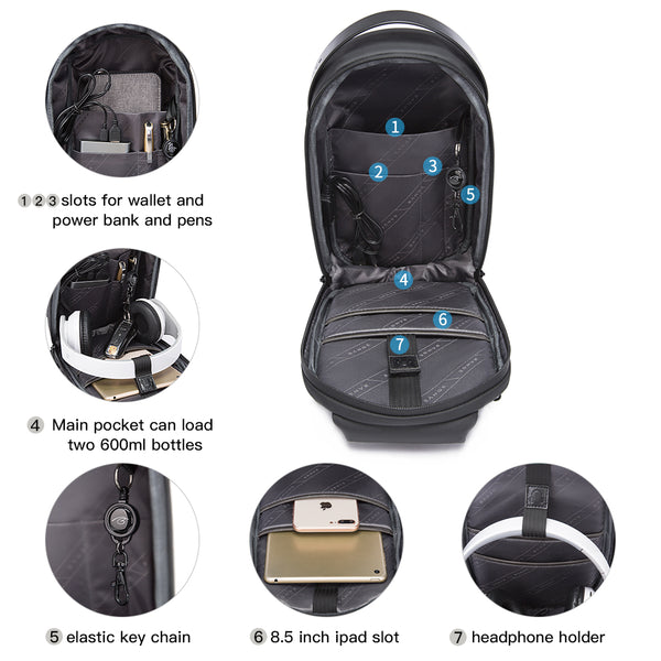 Large Storage Capacity: Inside the sling backpack there is 1 main pocket, muti-layer partition to organize your daily needs , individual slot for wallet , pen and power bank, foam compartment for 8.5 inch pad.holder for headphone and Retractable Keychain to hookup any keys or ring.With Reasonable Three-dimensional structure to ensure capacity,it can load 2 bottles of 650ml drink .net weight 1.3lb,   size:12 inch*6.68 inch*3.5in (about 4.7L)